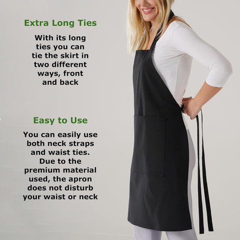 Kitchen Apron Waterdrop Resistant Cotton Apron - Adjustable Aprons for Women with Pockets, 10 Color Options