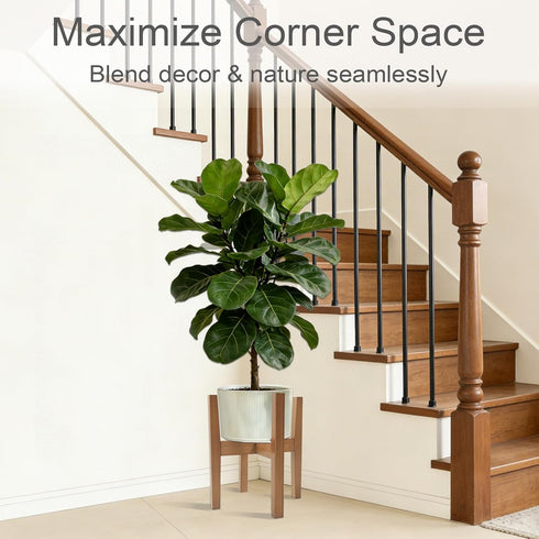 Lissomballon 8-12 Inch Natural Bamboo Plant Stand Indoor, Adjustable Plant Shelf Indoor Fits Pots, Mid Century Modern