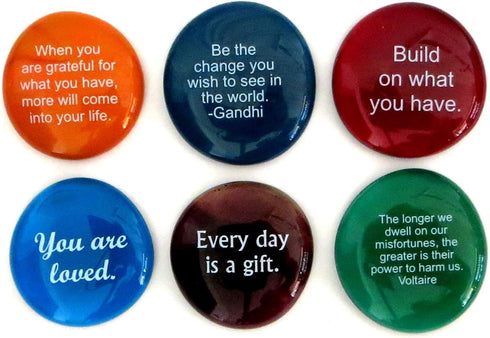 Lifeforce Glass Encouragement Stones, Set of 6, Motivational Quotes on Translucent and Opaque Glass