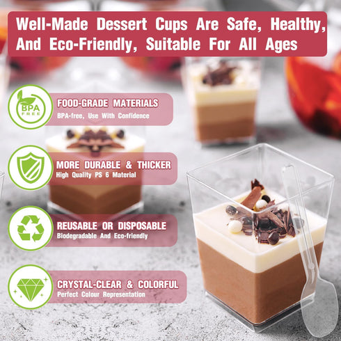 400Pcs 5oz Set 180 50 MAPVOLUT Clear Plastic Dessert Cups with Spoons & Toothpicks - Reusable Square & Round Mini