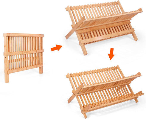 SZUAH Collapsible Bamboo Dish Drying Rack for Kitchen Counter, Space Saving Organizer (17.8"x10.23"x9.25")
