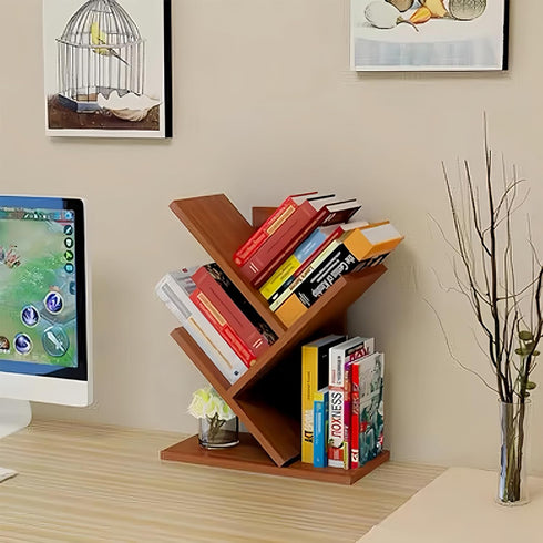 Bookshelf,3 Godferyxin Tree Bookshelf,Small Tier Wood Mini Book Shelf and Book Tree for Office, Home or School Desktop