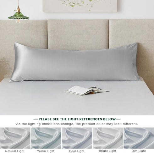 Love's Cabin Satin Body Pillow Pillowcase - Similar to Silk with Envelope Closure, 20x54 inches, Light Grey