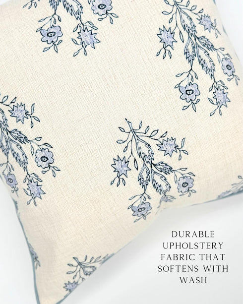19" 19" Jillien Harbor The Mary Blue and White Decorative Throw Pillow Cover Floral Block Print Pillow Cover