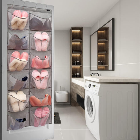 Extra Large Mesh Pockets Shoe Organizer | Hanging Shoe Rack for Bedroom, Bathroom Shoe Storage (12 Large Pockets)