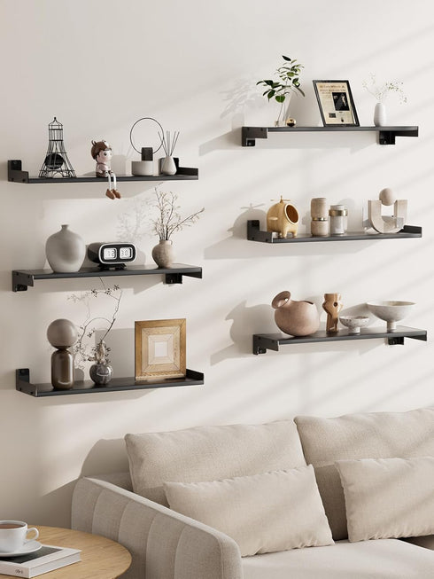 Set 6, Floating Shelves for Wall, Shelves for Decor Storage of Wall Mounted Wood Shelf for Bedroom, Living Room