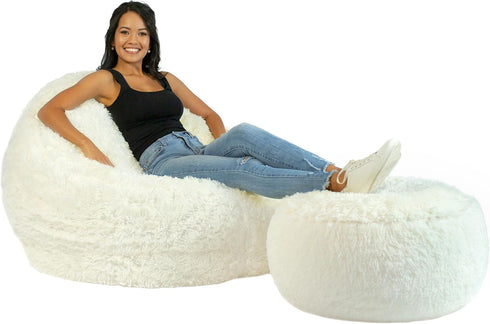 Air Candy 200 lb Mongolian Faux Fur Inflatable Ottoman Plush Footrest & Extra Seat for Dorm, Bedroom & Vanity Portable