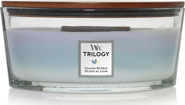 WoodWick Ellipse Trilogy Scented Candle - Calming Retreat with Crackling Wick, Burn Time Up to 50 Hours