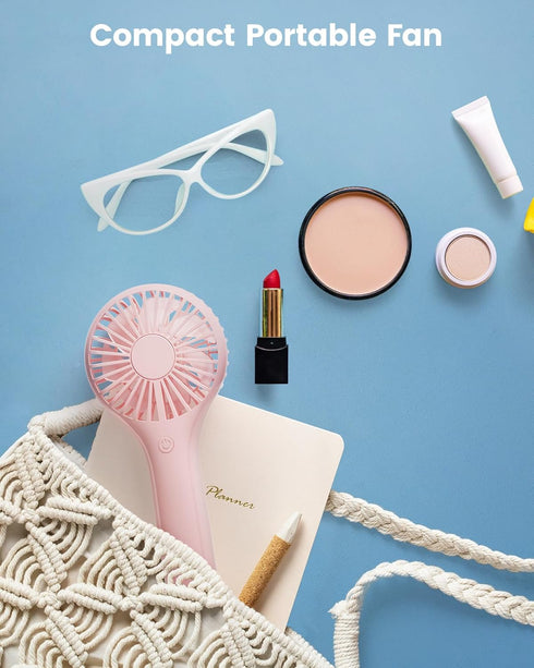 Handheld Fan, Portable Mini Fan with 3 Speeds, USB Rechargeable Personal Fan for Travel/Home - Pink