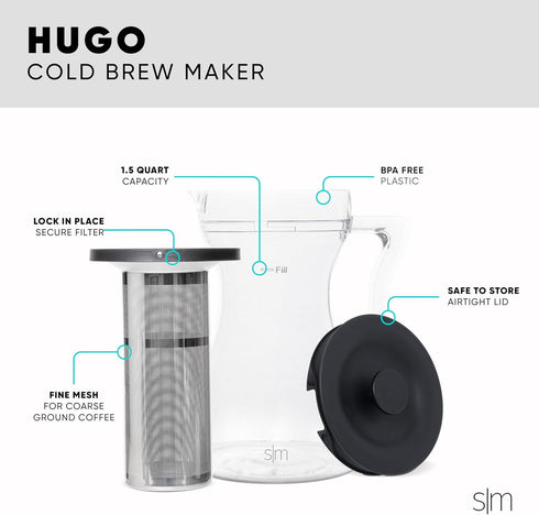 Simple Modern Hugo Cold Brew Coffee Maker, 1.5 Quart Airtight Pitcher with Fine Mesh Filter for Iced Tea