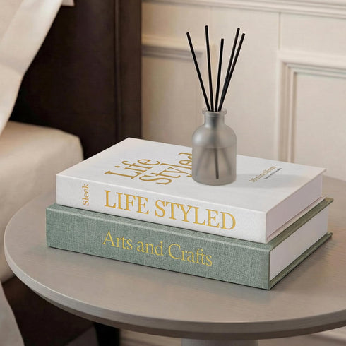 Set 2 Realistic Decorative Book Boxes with Hidden Storage, of Linen Faux Books, Sturdy and Neutral Home Decor