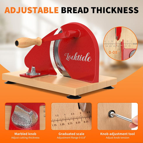 LockTide Manual Bread Slicer for Homemade Sourdough Bread, Hand Crank Bread Slicer With Scale Line, Suction Cup