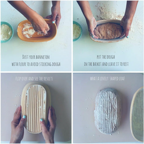 Oval Proofing Basket Set (10x6 inch) by Bread Story – Handmade Unbleached Natural Cane Bread Baking Kit with Cloth Liner