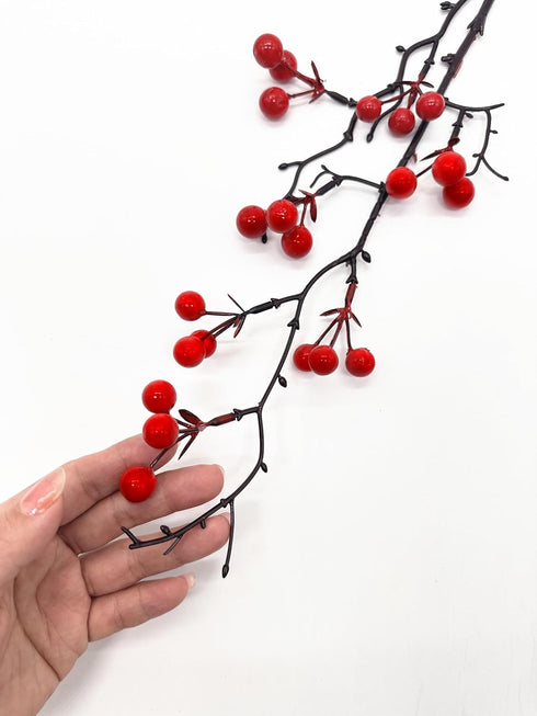 16.5" 4 Pack Artificial Red Berry Stems, Fake Holly Berries Branches Picks Faux Twig Plant Bouquet of Flowers Decor