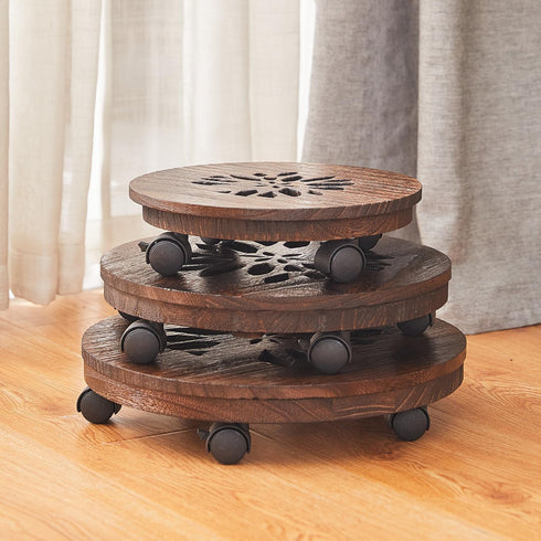 GZQWDC 13" Wood Plant Stand Indoor,Plant Caddy with Lockable Wheels,Pot Stand,Rolling Plant Stand with CastersPlant