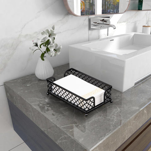 MOLEDINO Guest Towel Napkin Holder for Bathroom, Disposable Paper Hand Towel Holder Tray Metal Black Dinner Napkin