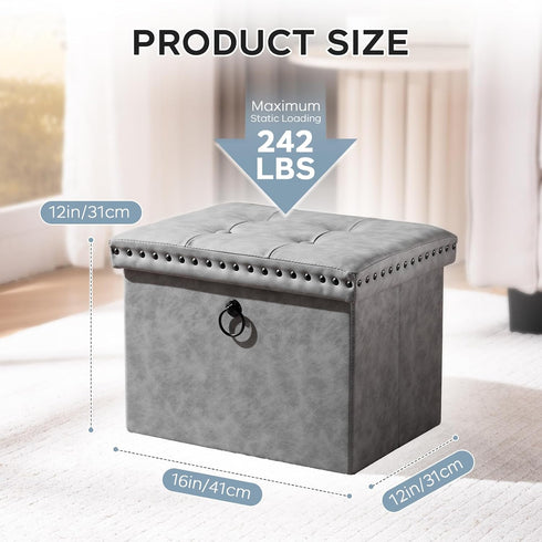 16x12x12 inches, 242 lb, oakvivo Storage Ottoman Cube Small Faux Leather Tuffed Foot Rest Stool with Rivet Design