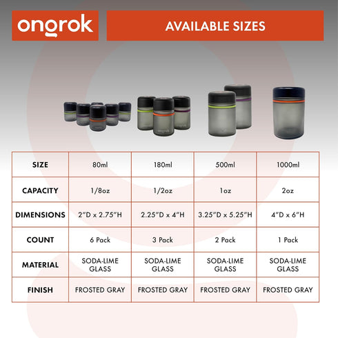 500ml, 2 Pack, ONGROK Glass Storage Jar, UV Herb/Spice Jar with Child Resistant Lid, Color-Coded Glass Containers Air
