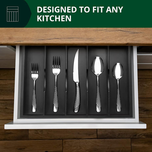 ROYAL CRAFT WOOD Luxury Bamboo Kitchen Drawer Organizer - 7 Slot Silverware & Utensil Holder