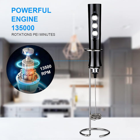Rechargeable Handheld Milk Frother, Electric Coffee Mixer with 2 Stainless Steel Egg Beaters for Hot Chocolate