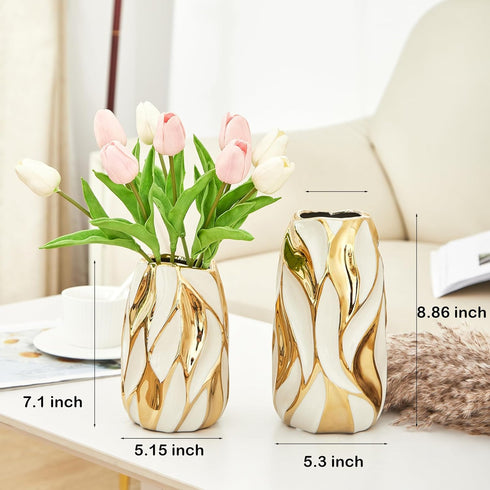 OTARTU Cream White Ceramic Vase for Flowers, Gold Flower Vase Modern Home Decor, Small Ceramic Vase for Pampas Grass
