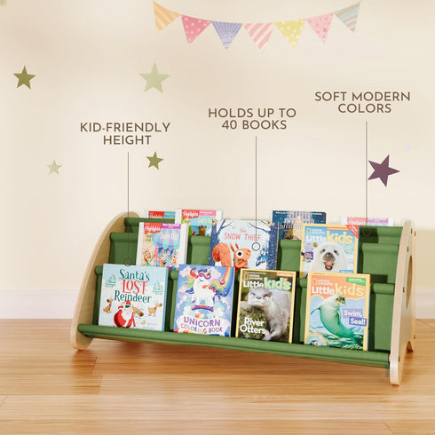 4-Tier 28.7 15.7 13.6Natural/Green Kids Bookshelf - Montessori Book Shelf for Kids Rooms, Easy Installation