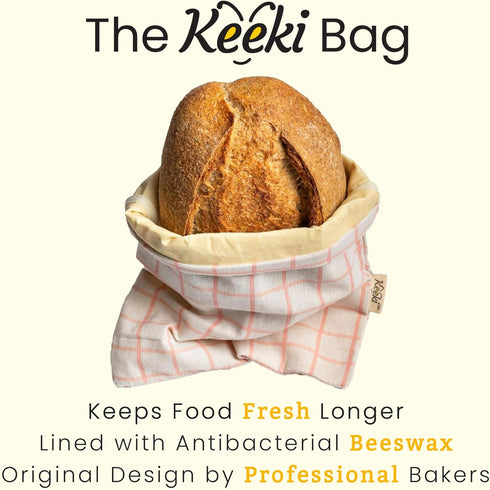 Keeki Bag - The Original Beeswax Lined Bread Bag for Homemade & Sourdough | Reusable Linen Bread Storage | Beeswax Wrap