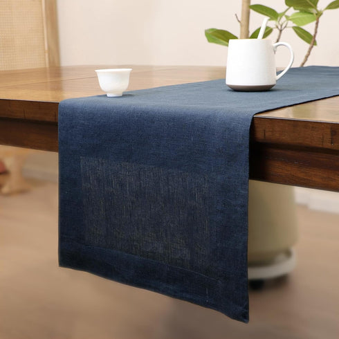36 Inches 100% Blue,14x36) Linen Table Runner Long, Natural Table Runners Small Runner for Coffee Table Kitchen Dining