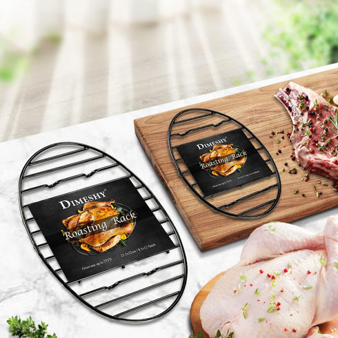 Black Roasting Rack with Integrated Feet, Enamel Finished, Nonstick, Fits 13 Inch Oval Roasting Pan, Dishwasher Safe