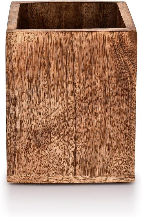 Mango Wood Burning Finished Kitchen Utensil Holder for Countertop, Utensil Holder Container for Kitchen Cooking Utensil. (5"x 5"x 6")