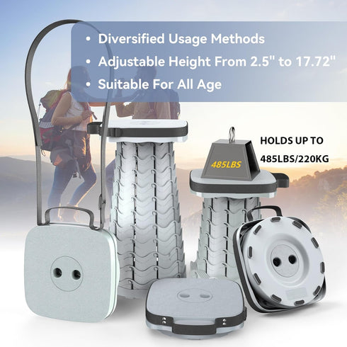 Guioiby 2026 485lbs, Upgraded Collapsible Stool, Portable Folding Stool, Telescoping Camping Stool with Max Load