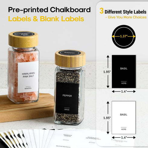 AOZITA 14 Pcs Spice Jars with Bamboo Lids, 4oz Square Spice Bottles with Shaker Lids and Airtight Caps