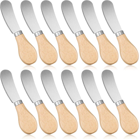 Patelai 12 Pieces Cheese Spreader Knife Set, Stainless Steel Butter Spreaders with Wooden Handle, 4.7 Inch