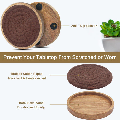 Eykao 6 Pack 4.3 inches Absorbent Coasters, Cork for Coffee Tables, Wooden Drink Coasters for Kitchen, Farmhouse, Bar
