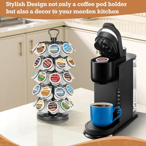K Cup Holders, K Cup Carousel, Coffee Pods Storage Organizer Stand (Black, 40 Pods Capacity K/D Design)
