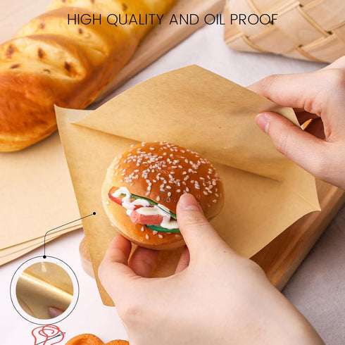 VGOODALL Double Open Snack Bags, 6" x 6" Grease-Resistant Brown Sandwich Bags for Deli Snacks