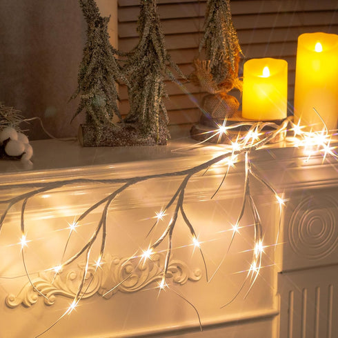 Vanthylit Lighted Christmas Garland, 6 FT White Birch with 48 LED Warm White Lights for Decoration
