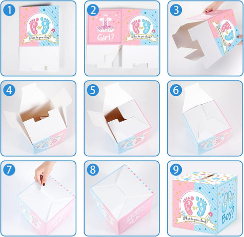 Saintrygo Baby Gender Reveal Voting Box with 50 Pieces Boy or Girl Ballot Cards for Baby Shower Decorations