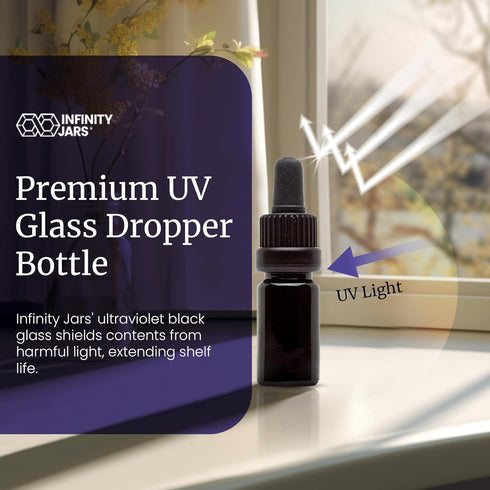Infinity Jars Glass Dropper Bottle - 30ML Ultraviolet Black Glass Tincture Bottle with Eye Droppers, 3 Pack