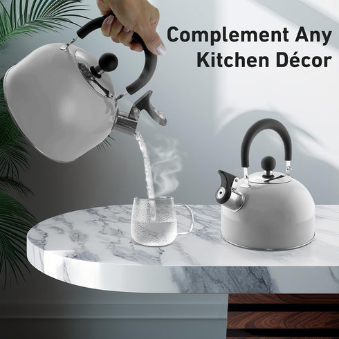 Lily's Home 2 Quart Stainless Steel Whistling Tea Kettle, Perfect Stovetop Tea and Water Boiler for Home, Dorm,
