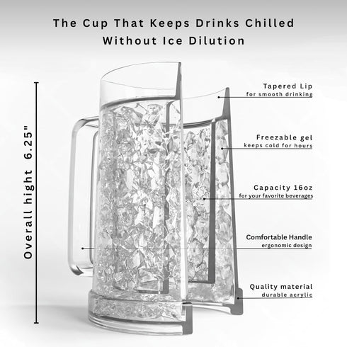 16 oz Beer Mugs for Freezer, Double Wall Insulated Plastic Glasses Perfect Frozen Beer Mugs for Home Bar Accessories,