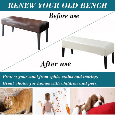 HFCNMY Beige Waterproof PU Dining Bench Cover - Removable & Washable Slipcover