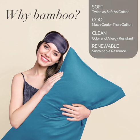BEDELITE Queen Size Pillow Cases Set of 2, Cooling Rayon Derived from Bamboo, Silky Soft Envelope Pillowcases (Teal,