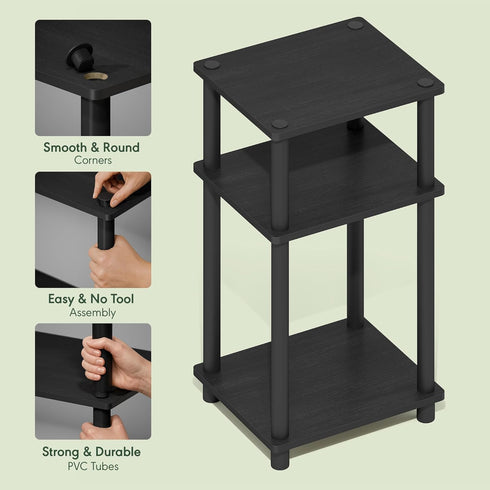 3-Tier Furinno Turn-N-Tube Side Table, End Table with Open Shelf, Toolless Assembly Night Stand, Bedside Table