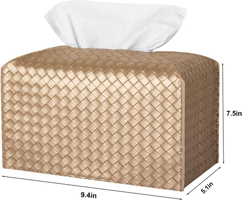 PU Leather Tissue Box Cover, Rectangle Tissue Holder for Bathroom, Vanity, Countertop, Tabletop, Car, Office (Gold)