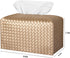 PU Leather Tissue Box Cover, Rectangle Tissue Holder for Bathroom, Vanity, Countertop, Tabletop, Car, Office (Gold)