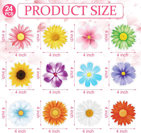 24 Pieces Flower Magnets, Magnetic Flowers Seasonal Daisy Sunflower Decals, Removable Colorful Magnets for Fridge