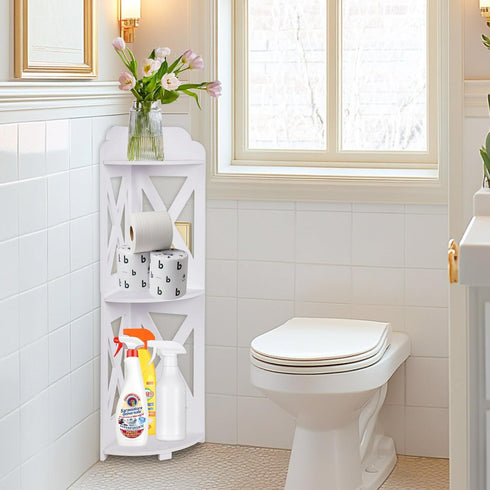 ShellKingdom Toilet Paper Stand, Corner Shelf Stand, Small Bathroom Storage Cabinet for