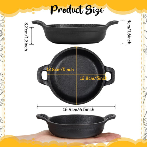 Mini Cast Iron Skillets Set - 2 Pack Black 5 x 5 x 1.3 Inch Cast Iron Pan Ramekin Casserole Dish Oven Safe Cookware
