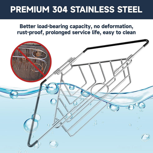 NiHome Extendable Arm Stainless Steel Kitchen Sink Corner Caddy, Easy Install Space-Saving Adjustable Sponge Holder